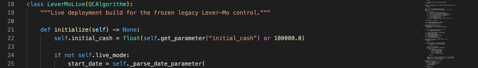 Algorithm code used to process market data and generate signals.